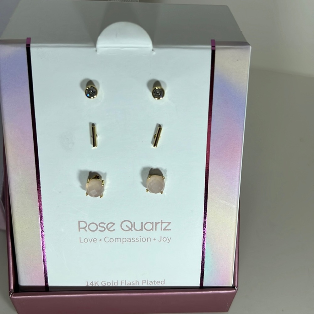 Aretes casual para mujer  Rose Quartz 14KGold Flash plated‎ 3 pares New original